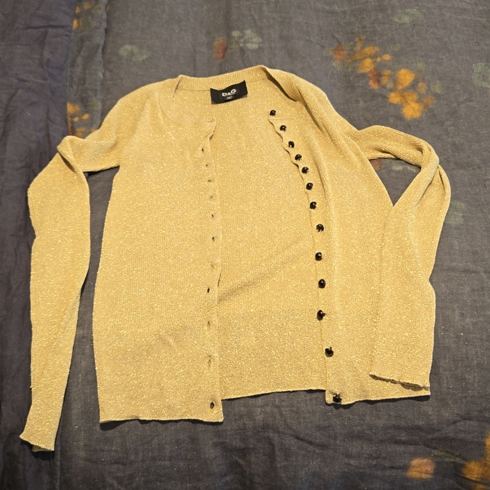 D&G - Beautiful Metallic Gold Rib Knit Cardigan